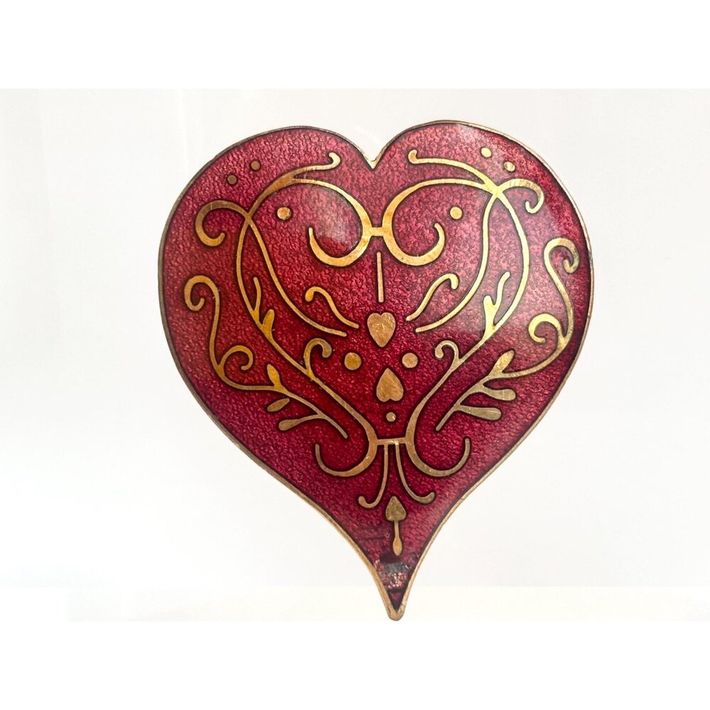 MMA (Modern Museum of Art) Cloissone 1985 Gold T Heart Vintage Brooch Pendant - Picture 5 of 10